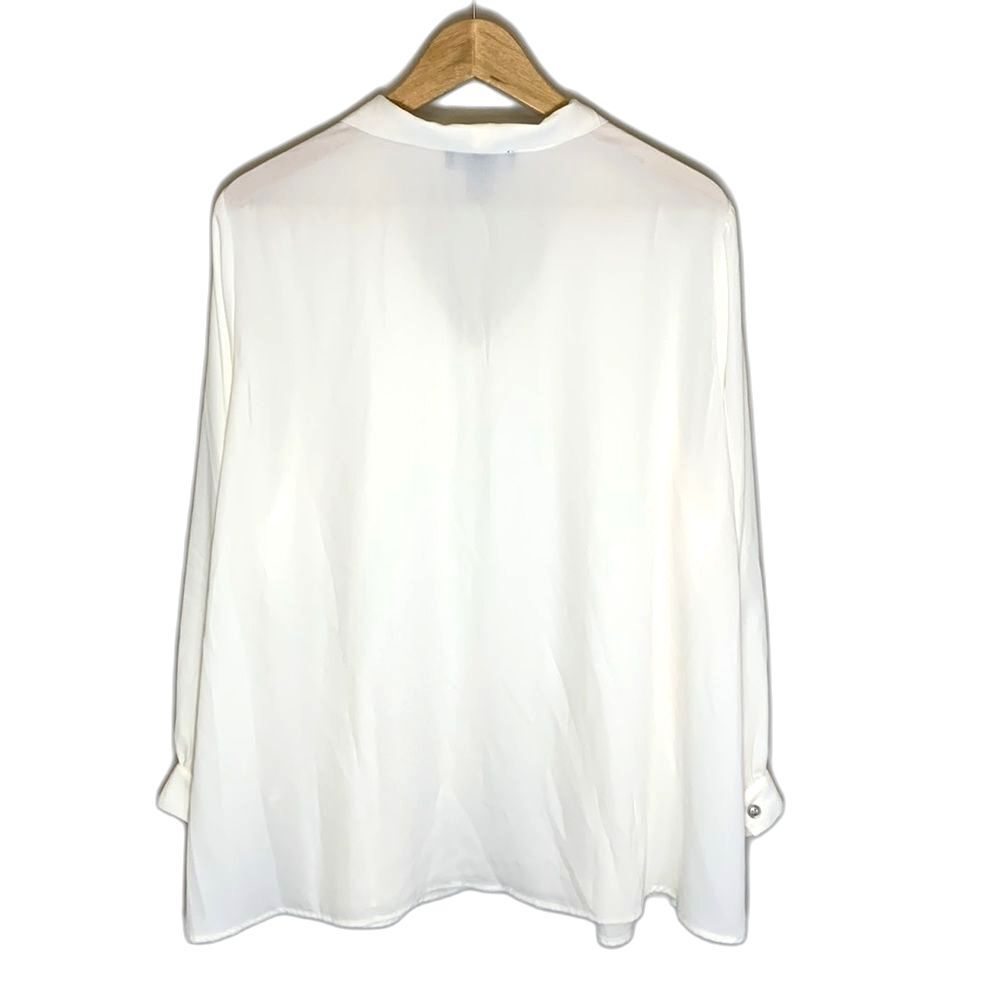 Karen Kane NWT Ivory Tie V-Neck Rhinestone Embellished LS Career Blouse Sz 1X - Picture 8 of 14